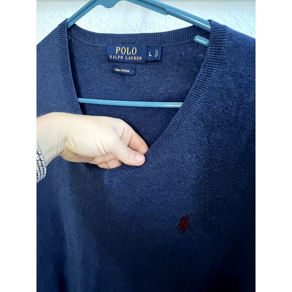 Vntg EUC Polo Ralph Lauren classic preppy blue mens V-Neck swtr vest sz L cotton - Picture 3 of 5